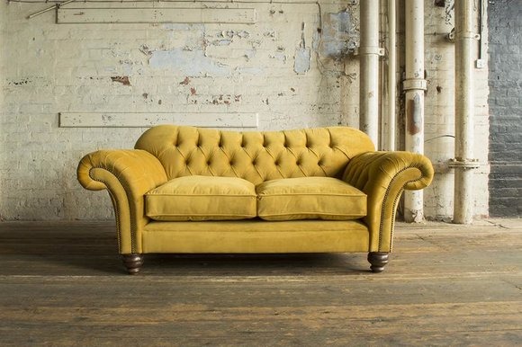 Stoff Sofas Classic Polser Möbel Sofa 2 Sitzer Chesterfield Gelb Neu Textil Neu