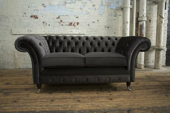 Edles Design Samt Chesterfield Couch Textil Stoff Sofa Designer 2 Sitzer Möbel
