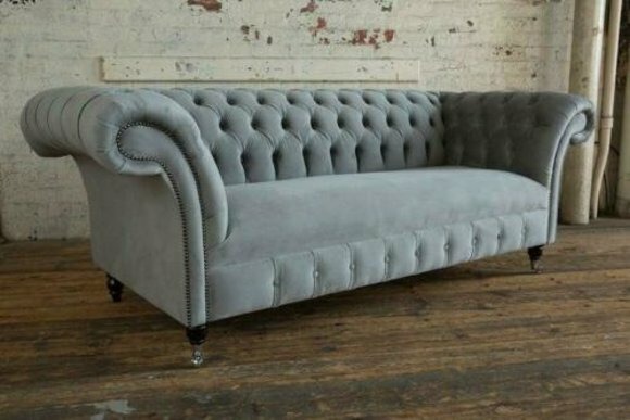 Chesterfield 3 Sitzer Couch Textil Stoff Sofa Möbel Edles Design Samt