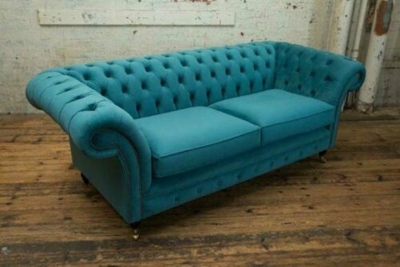 Chesterfield Couch Textil Stoff Sofa Möbel Edles Design 3 Sitzer