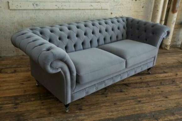 Chesterfield Couch Textil Stoff Designer Sofa Möbel Edles Design 3 Sitzer Samt
