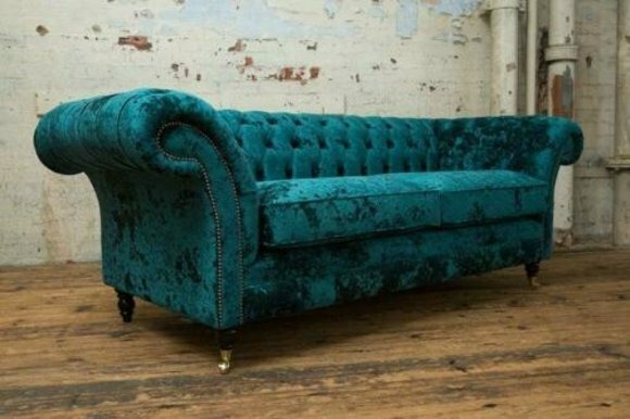 Sofa 3 Sitzer Couch design Chesterfield Polster Sitz Garnitur Leder Stoff Turkis