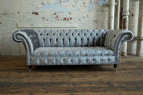 Chesterfield Sofa 3 Sitzer Couch design Silber Polster Sitz Garnitur