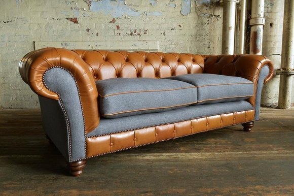 Sofa 3 Sitzer Couch design Braun Chesterfield Polster Sitz Garnitur