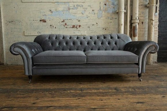 Cheserfield Samt Sofa 3 Sitzer Designer Couchen Couch Deko Textil Stoff
