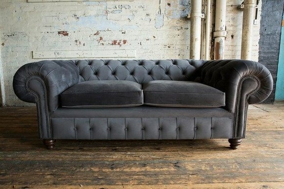 Cheserfield Samt Sofa 3 Sitzer Designer Couchen Couch Textil Stoff