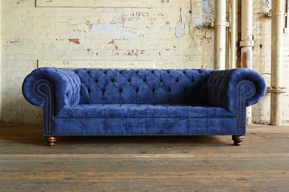 Luxus Klasse Chesterfield Blaue Textil Stoff Sofa Couch Sofas Couchen