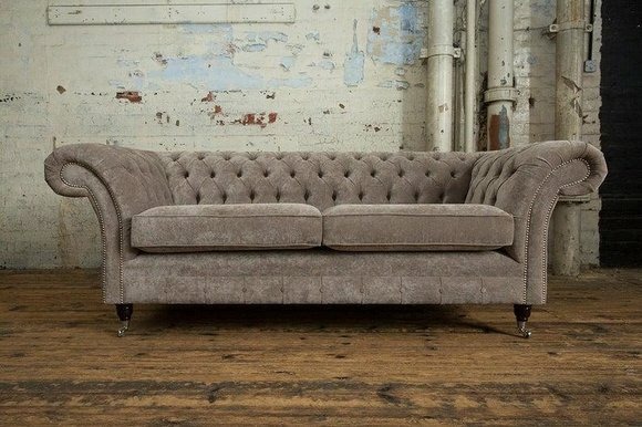 Sofa Luxus Textil Chesterfield Couch Sofas Polster 3 Sitzer Garnitur Grau