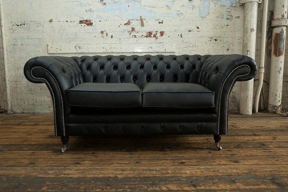 2 Sitzer Couch Polster Sofa Textil Stoff Chesterfield Couchen Garnitur Schwarz