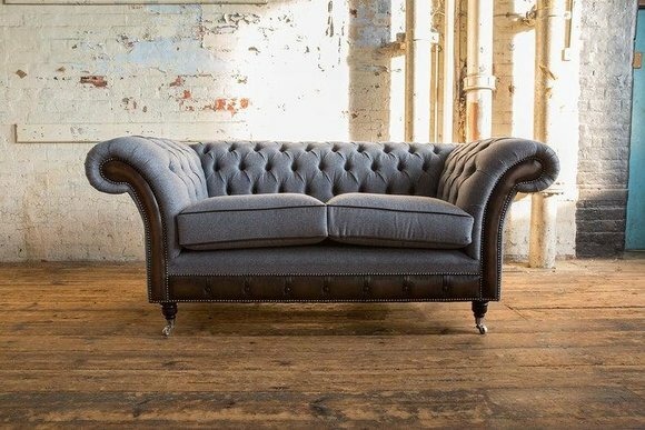 Sofas 2 Sitzer Couch Polster Sofa Textil Stoff Chesterfield Couchen