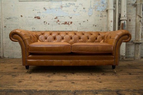 Sofa Luxus Leder Textil Chesterfield Couch Sofas Polster 3 Sitzer