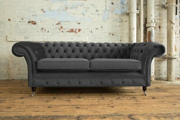 XXL Sofa 3 Sitzer Sitz Couch Chesterfield Polster Garnitur Leder Textil Grau Neu