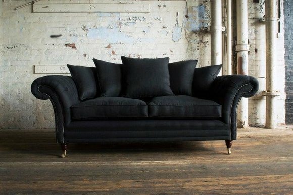 Neu! Sofa 3 Sitzer Couch Chesterfield Polster Sitz Garnitur Leder Textil Schwarz
