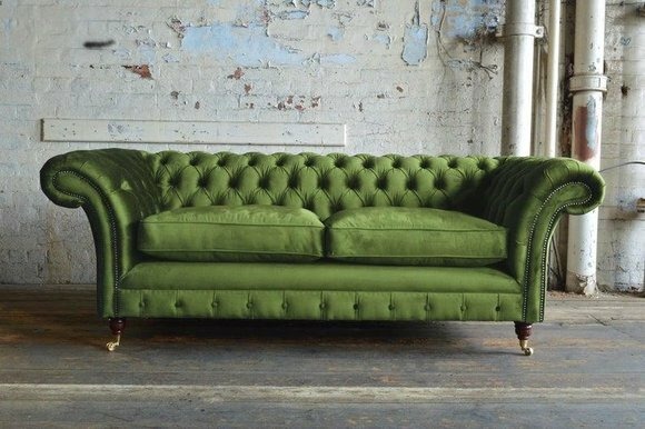 Grüne Samt Chesterfield Couch Textil Polster Sitz Garnitur Sofa Stoff Sofas 3er