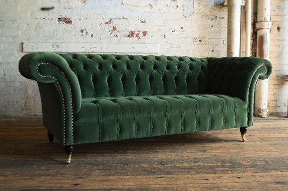 Chesterfield Couch Sofa Polster 3 Sitzer Couchen Garnitur Sitz Sofas Grüne Neu