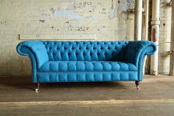 Luxus Klasse Chesterfield 3 Sitzer Couch Polster Textil Couchen Stoff