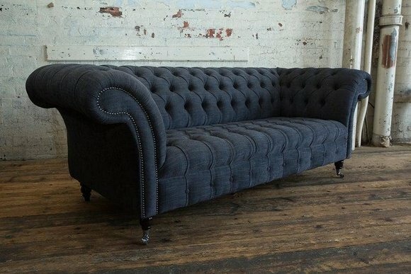 Chesterfield 3 Sitzer Couch Polster Sitz Textil Stoff Leder Couchen Sofa