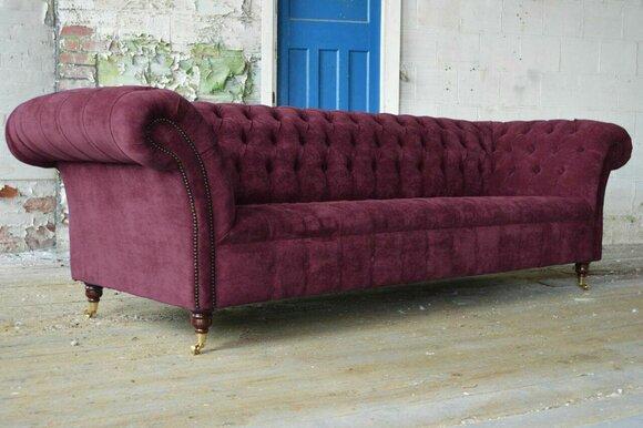 Chesterfield Sofa 3 Sitzer Stoff Couch Polster Sitz Sofas Textil 225cm Bordaux