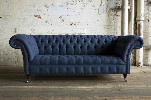 Designer Sofa Couch Polster XXL 3 Sitzer Big Sofas Couchen Blau Leder Textil