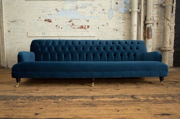 Blaue Chesterfield Couch Textil 4 Sitzer XXL Big Sofa Couchen Big Neu
