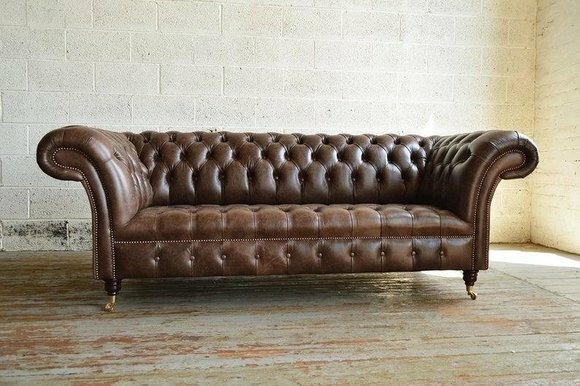 Sofa Couch Polster 3 Sitzer Rollen Chesterfield Neu Old Look Style Sofa Braun