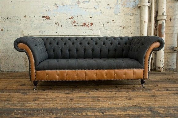Bi Material Chesterfield Couch 3 Sitzer Sofa Couch Gemisch mit Leder