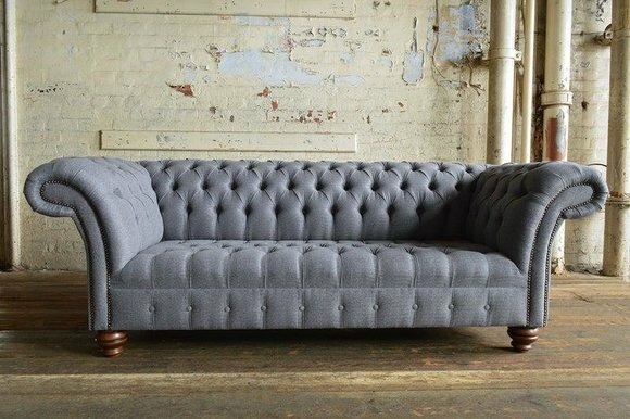 Edle Chesterfield Möbel Wohnzimmer Couch Leder Sofa Polster Graue