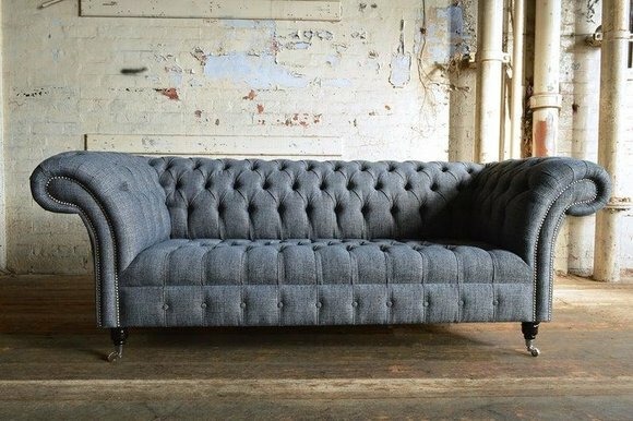 Edle Luxus Stoff Couch Chesterfield Stoff Sofa Polster Lehn 3 Sitzer