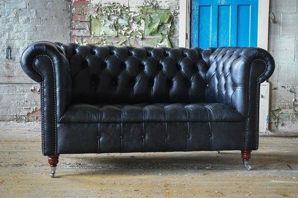 Chesterfield Ledersofa Couch Polster designer 2 Sitzer Deko Textil Sofas