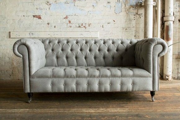 Edle Möbel Wohnzimmer Couch Leder Sofa Polster Chesterfield Graue