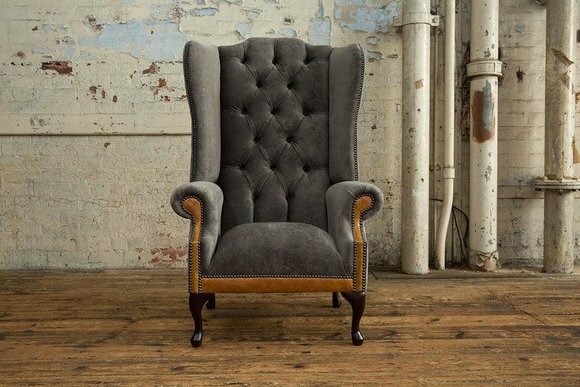 Chesterfield Textil Design Wohnzimmer Couch Sofa Polster 1 Sitz Leder #203