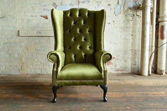 Chesterfield Sessel Fernseh Couch 1 Sitzer Sofa Ohrensessel Textil Stoff