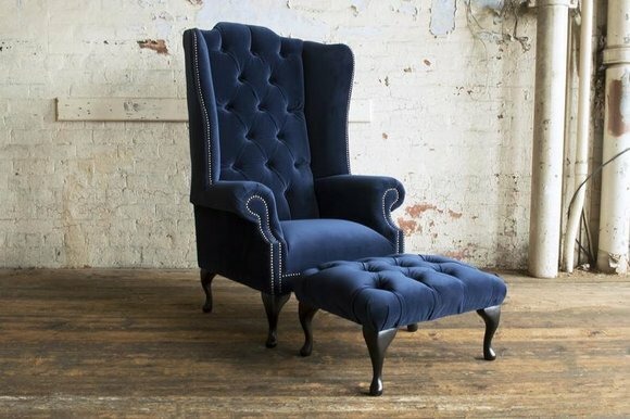 Chesterfield Ohrensessel Sessel + Hocker Chaise Relax Fernseh 1 Sitzer Sofa Neu