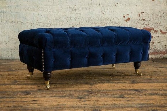 Designer Luxus Hocker Polster Chesterfield Sitz Textil Relax Beistell
