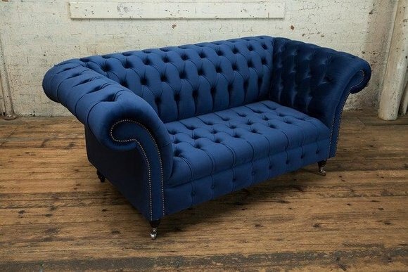 Chesterfield Big Textil Design Wohnzimmer Deko Couch Sofa Polster 2 Sitz