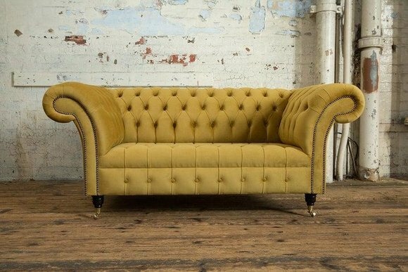 Chesterfield Big Textil Design Wohnzimmer Couch Sofa Deko Polster 2 Sitz