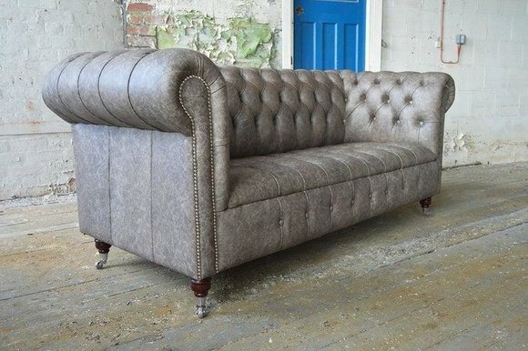 Chesterfield Big Textil Design Wohnzimmer Couch Dekor Sofa Polster 3 Sitz