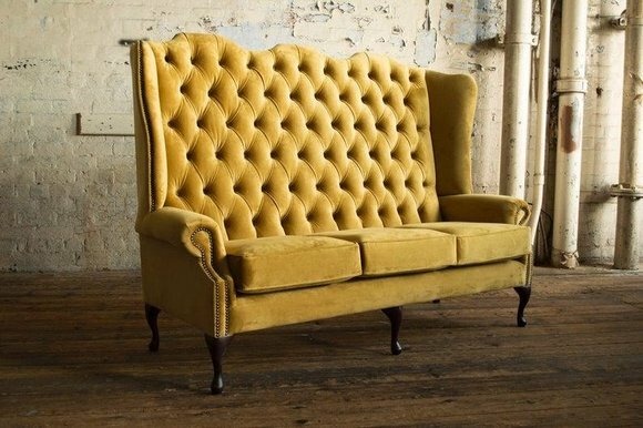 Chesterfield Big Textil Design Wohnzimmer Dekor Couch Sofa Polster 3 Sitz