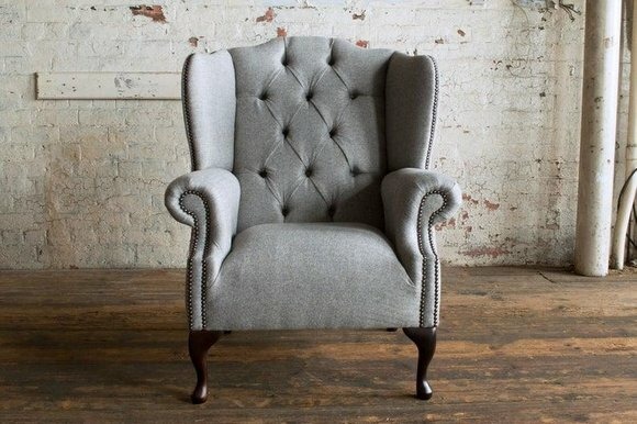 Design Chesterfield Stoff Couch Sofa Polster Ohrensessel 1 Sitzer Neu