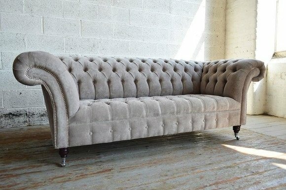 Chesterfield Big Textil Design Wohnzimmer Couch Sofa Dekor Polster 3 Sitz