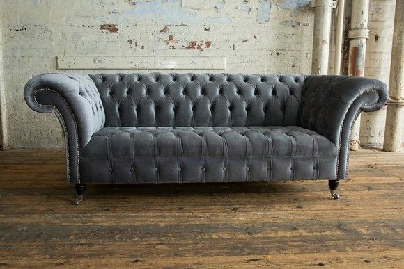 Chesterfield Big Textil Design Wohnzimmer Couch Sofa Polster Dekor 3 Sitz
