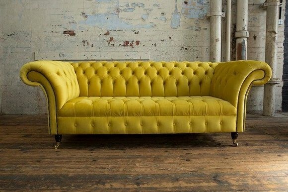 Chesterfield 3 Sitzer Couch Polster Sitz Stoff Textil Leder Deko Couchen