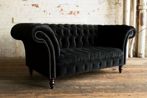 Chesterfield Sofa Fernseh Couch 2 Sitzer Luxus Stoff Textil Deko Couchen