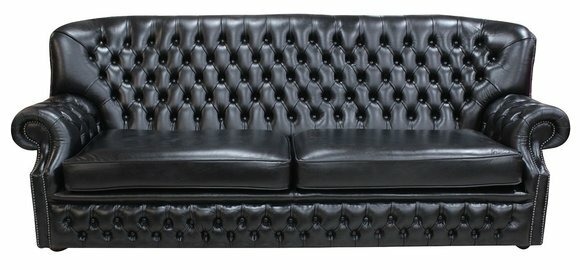 Hohe Rückenlehne Chesterfield Leder Sofa Couch Polster Sitz Deko Garnitur
