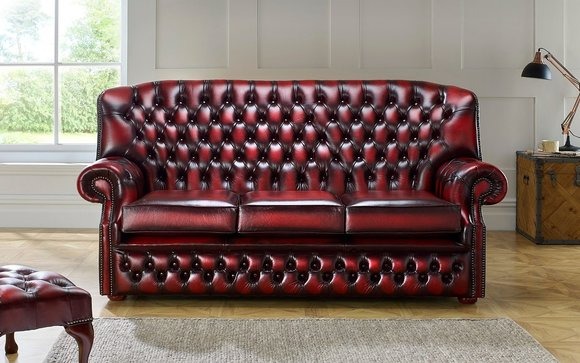 Hohe Rückenlehne Chesterfield Leder Sofa Couch Sitz Garnitur 3 Sitzer