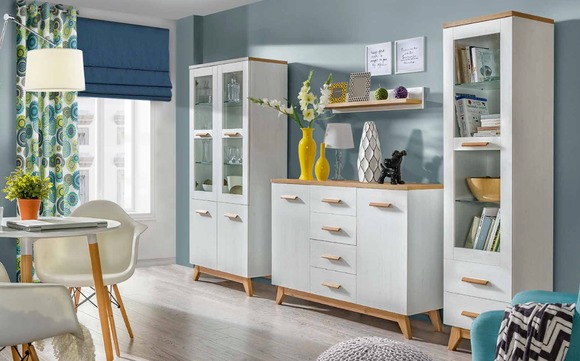 Wohnwand Wohnzimmer Set Vitrine Kommode Wandregal Vitrinen