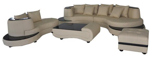 Luxus Wohn Eck Leder Garnitur Landschaft Polster XXL Big Sofa U Form + Chaise + Tisch