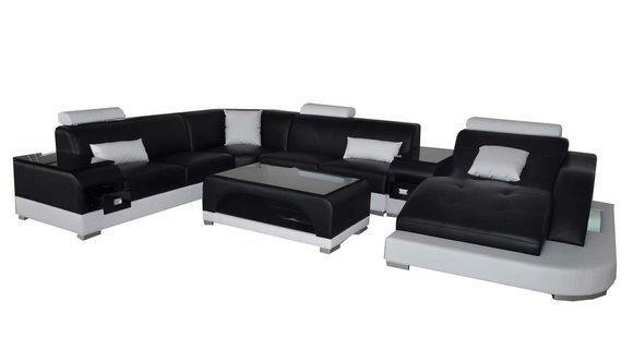 Leder Sofa Moderne Sitz Couch Design Polster Eck Couchen Wohnlandschaft + Tisch