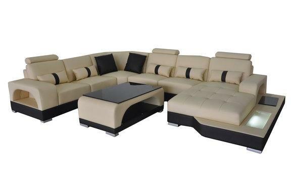 Leder Sofa Moderne Couch Polster Design Wohnlandschaft + Tisch Eck