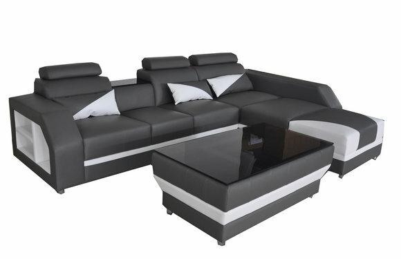 Leder Eck Sofa Couch Polster Couchen Sofas Wohnlandschaft Luxus Garnitur +Tisch